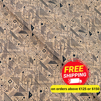 Geometric Collection - Triangle and Circles Lines Pattern Cork Fabric COF-738