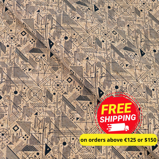 Geometric Collection - Triangle and Circles Lines Pattern Cork Fabric COF-738
