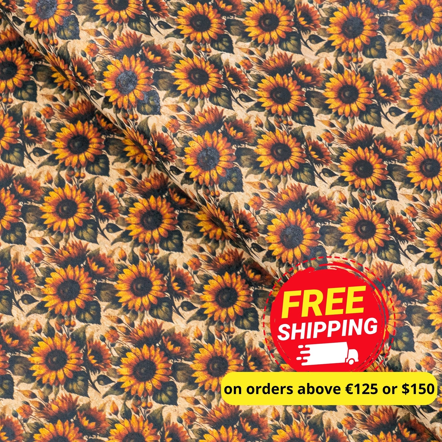 Floral Collection - Sunflower Pattern Cork Fabric COF-731