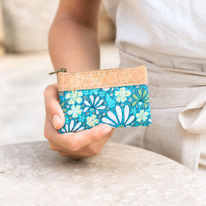 Printed Cork Mini Wallet with Dual Zippers BAG-2316