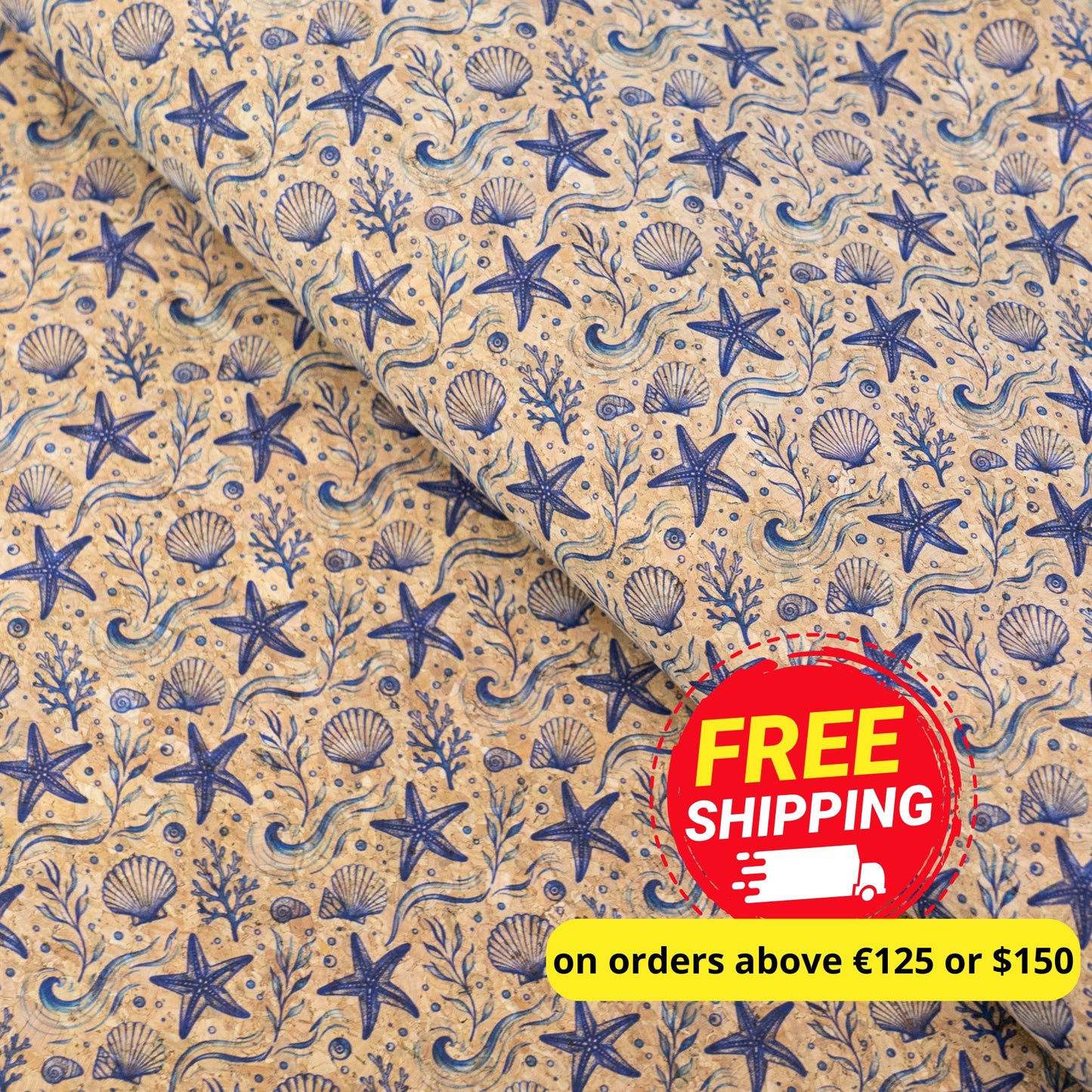 Summer Collection - Seashell & Starfish Cork Fabric COF-29