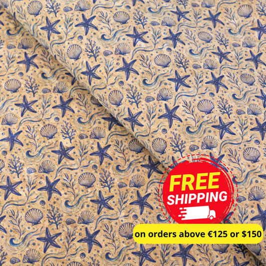 Summer Collection - Seashell & Starfish Cork Fabric COF-29