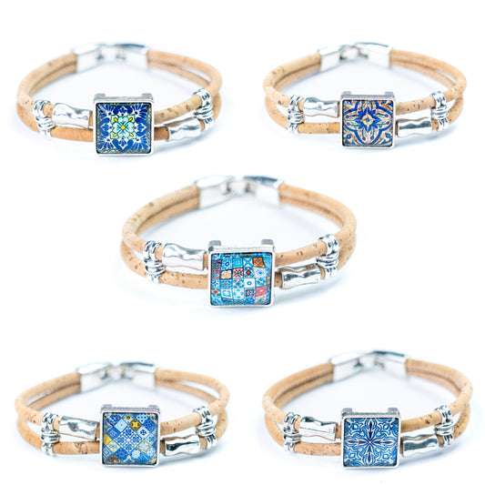 Portuguese cork bracelet · Traditional tile style cork cord handmade bracelet new DBR-013-5(RANDOM)