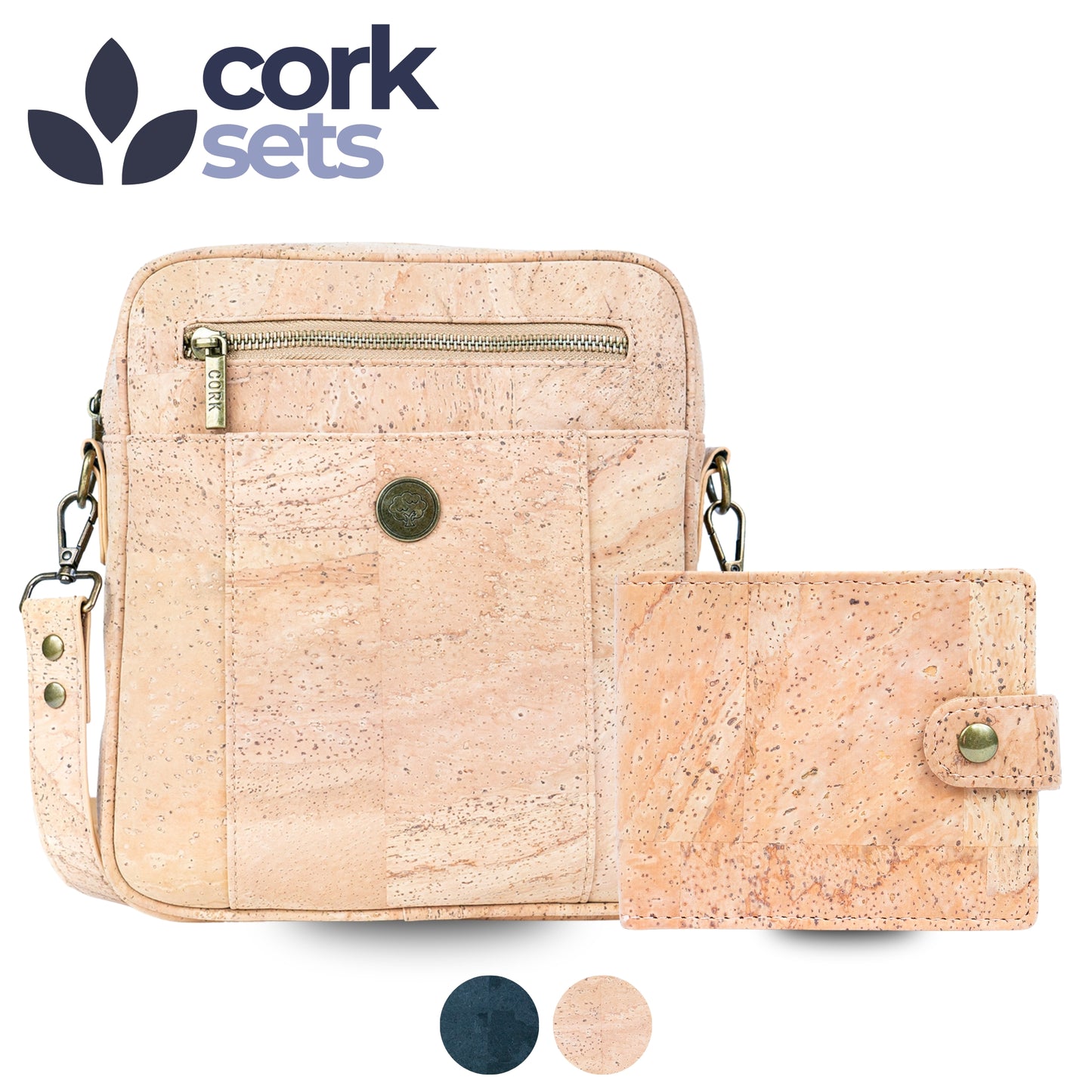Natural Cork Set of Men's Crossbody Bag and  Wallet SET-020