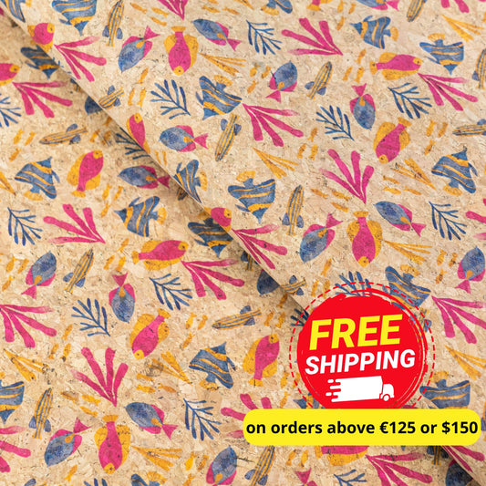 Summer Collection - Colorful Fish and Coral Reef Cork Fabric COF-30