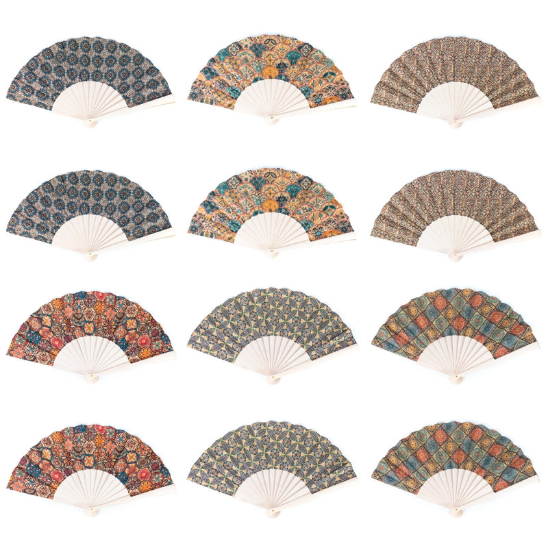 Cork Antique Wooden Folding Hand Fan L-074-12（12units）