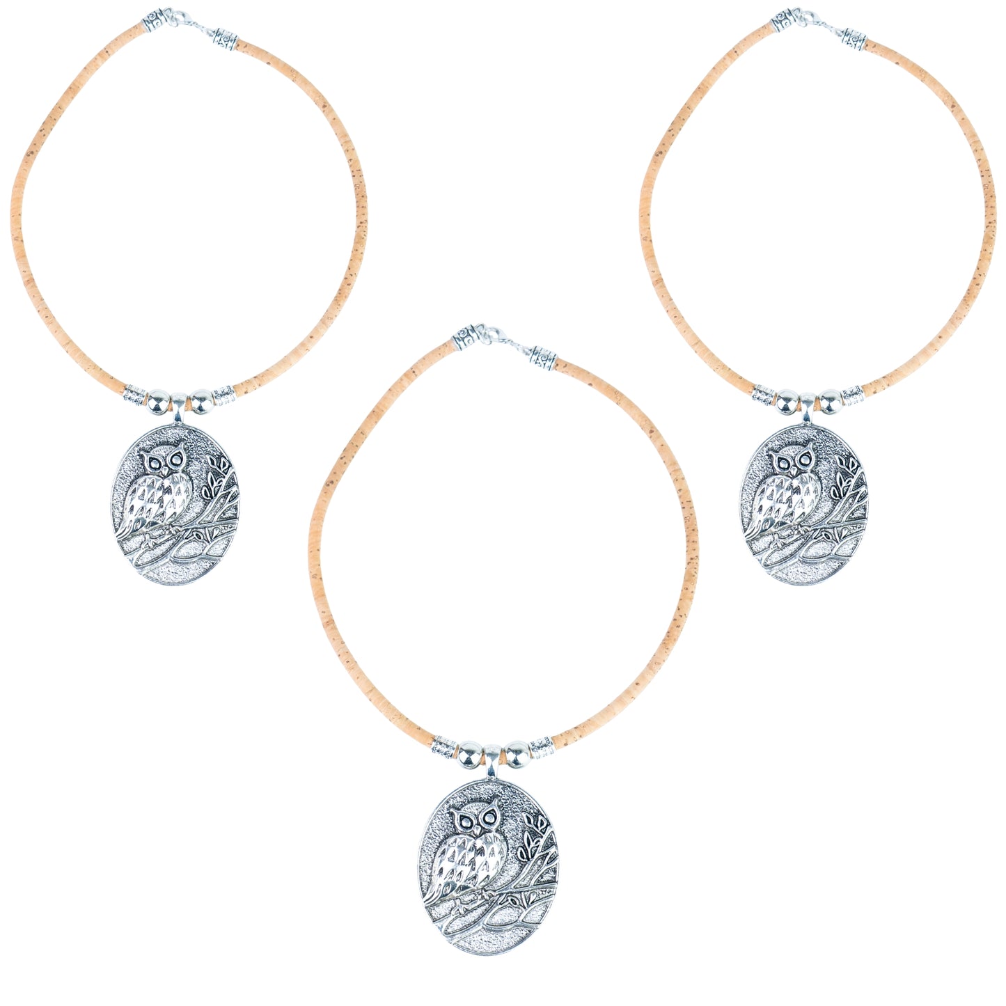 Portuguese Handmade Cork Necklace with Owl Pendant NE-1058-3