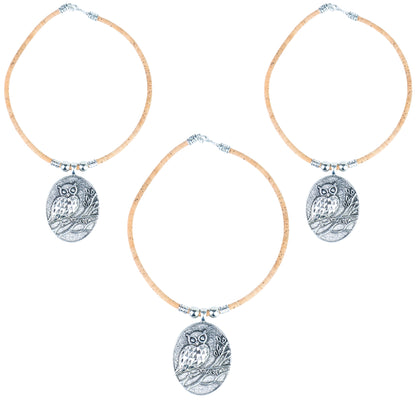 Portuguese Handmade Cork Necklace with Owl Pendant NE-1058-3