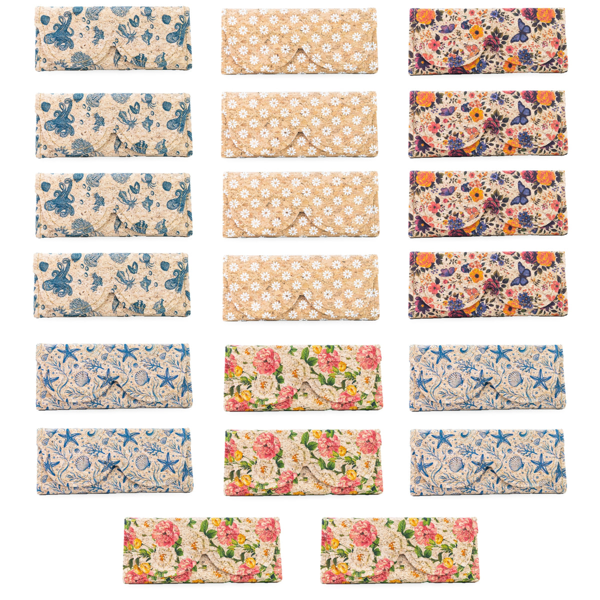 Foldable Cork Glasses Cases – Assorted Prints L-1235-MIX-20（20 units)