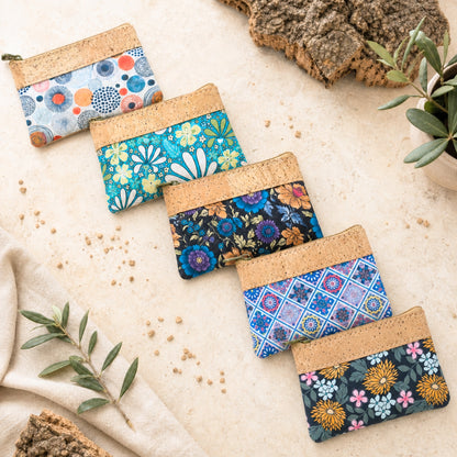 Printed Cork Mini Wallet with Dual Zippers BAG-2316
