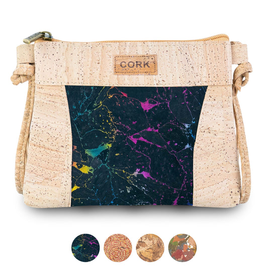 Premium Natural Cork Crossbody Bag with Colourful Front Panel BAGP-388