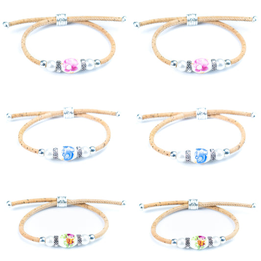 3mm Cork Bracelet with Ceramic Bead | Handmade | Adjustable Size DBR-045-MIX-6