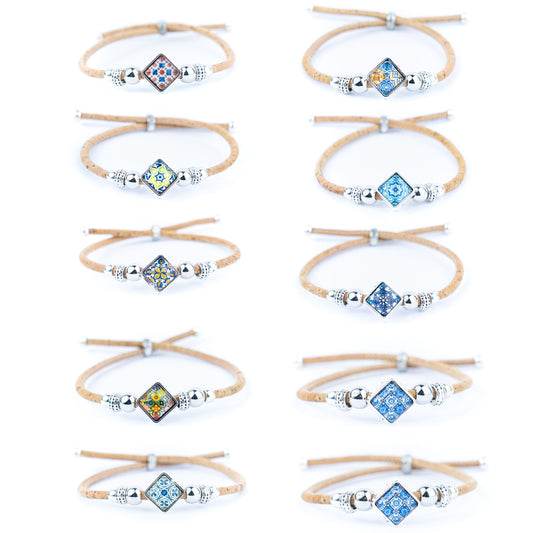 natural cork thread and Alloy accessories handmade women's bracelet DBR-033-MIX-10(RANDOM)