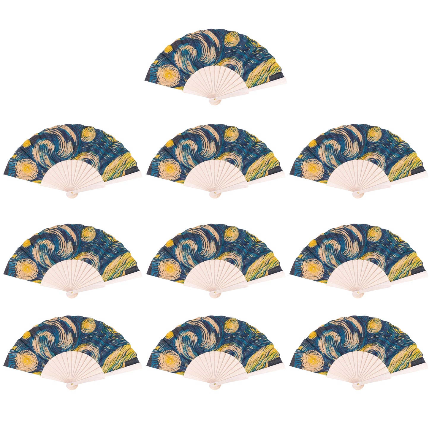 10units-Cork Antique Wooden Folding Hand Fan  L-1182