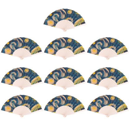 10units-Cork Antique Wooden Folding Hand Fan  L-1182