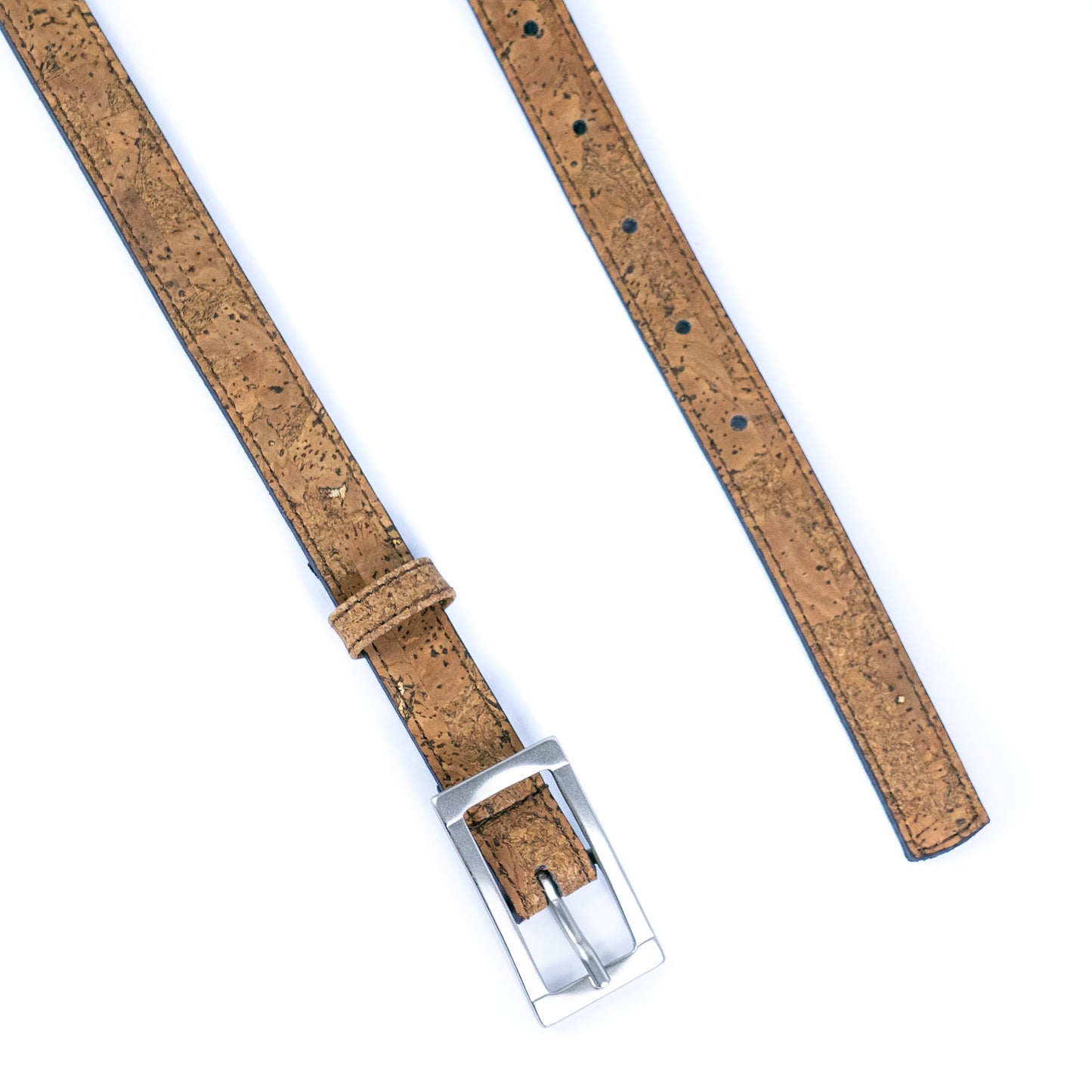 Women's Slim Cork Belt with Silver Rectangle Buckle – L-1106