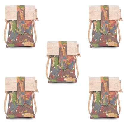 5pcs | Cork Phone Crossbody Bag | Flip Flap, Magnetic Snap & Side Zip — BAGP-372