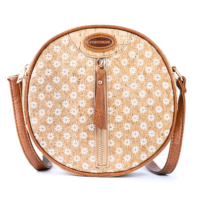 Floral Printed Cork Round Crossbody Bag BAGD-593