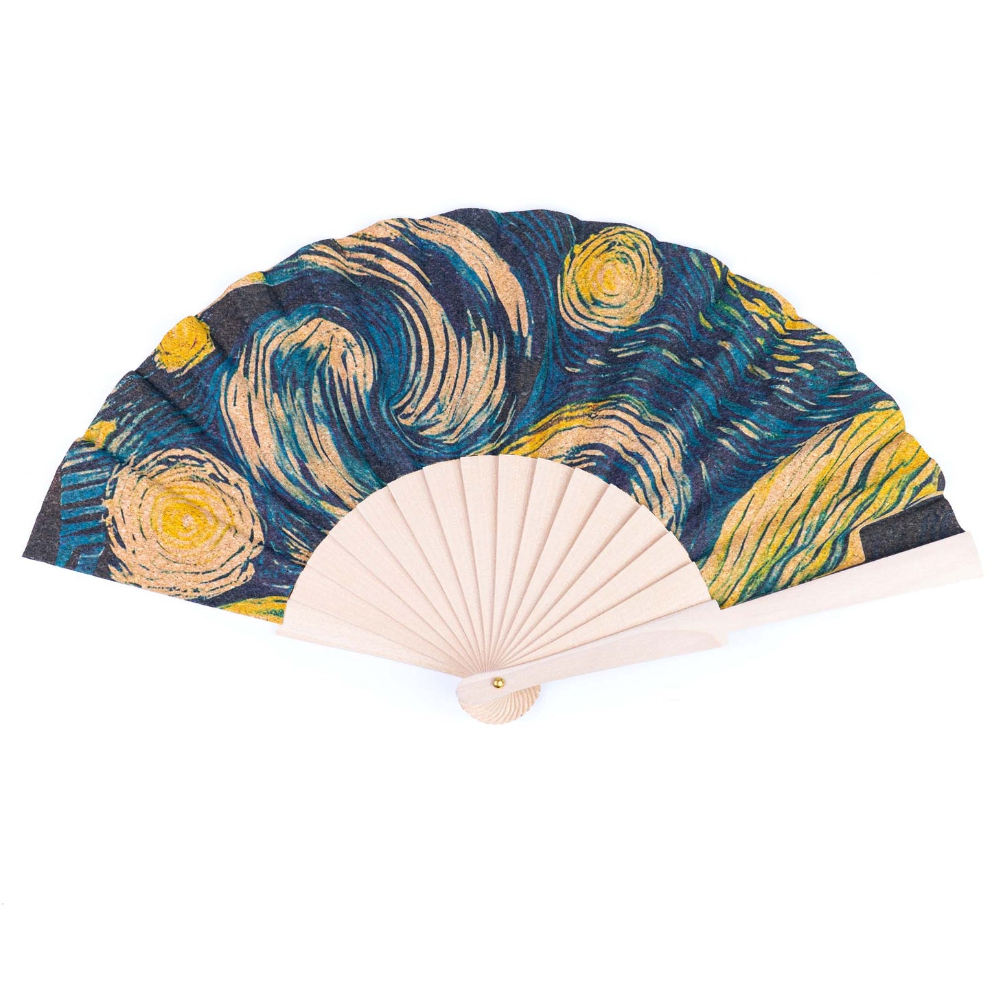 10units-Cork Antique Wooden Folding Hand Fan  L-1182