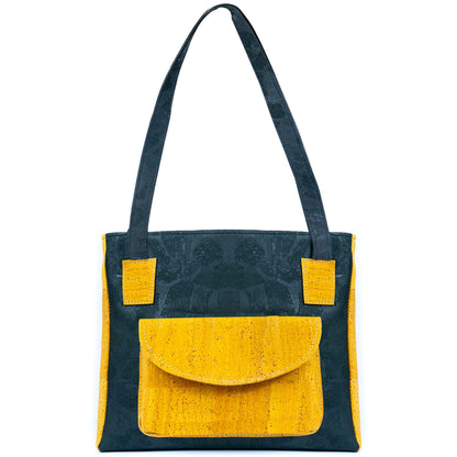 Cork Handbag for Women – Dual Tone Tote with Front Pocket BAGP-310