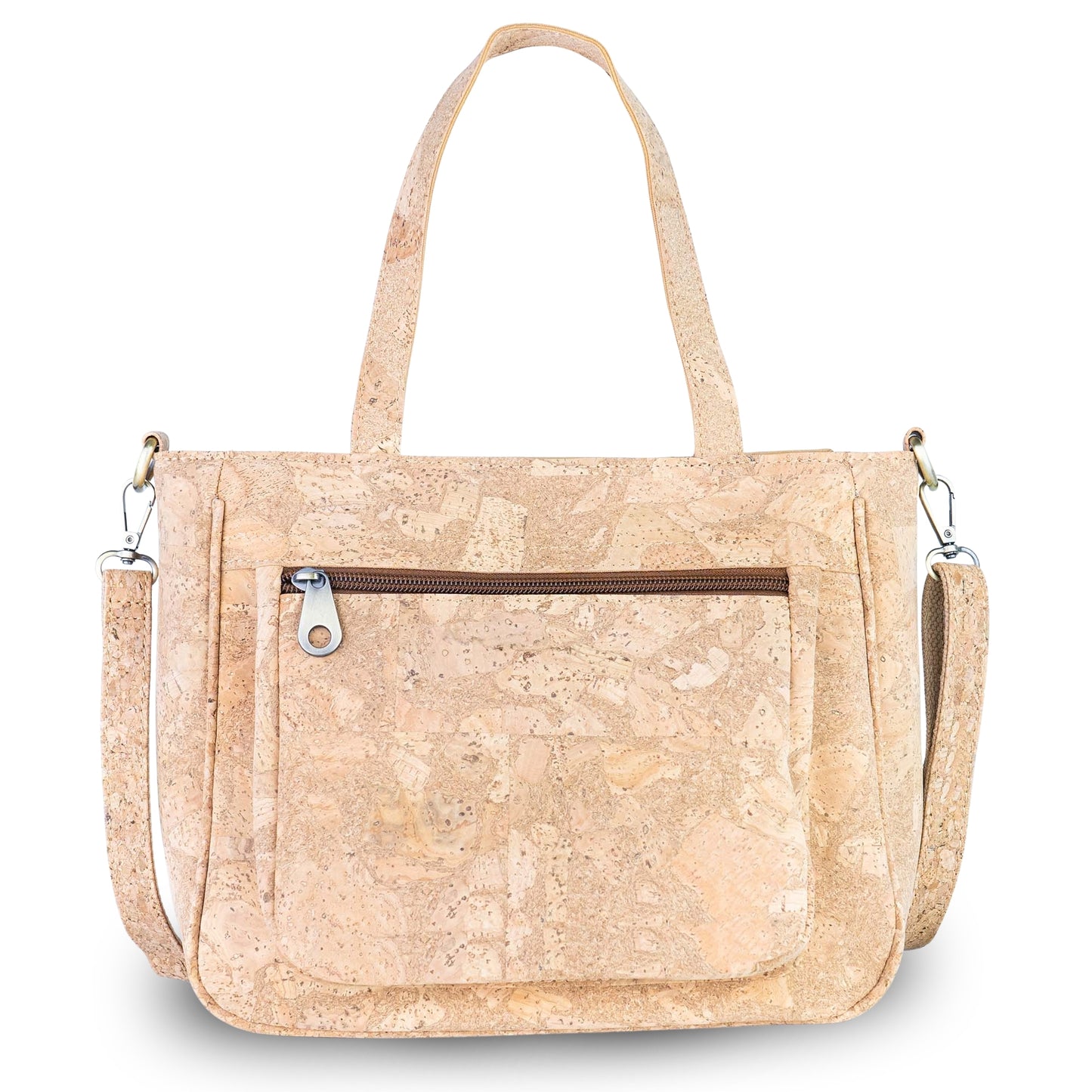 Natural Cork Handbag with Floral Pocket and Detachable Strap BAGD-641