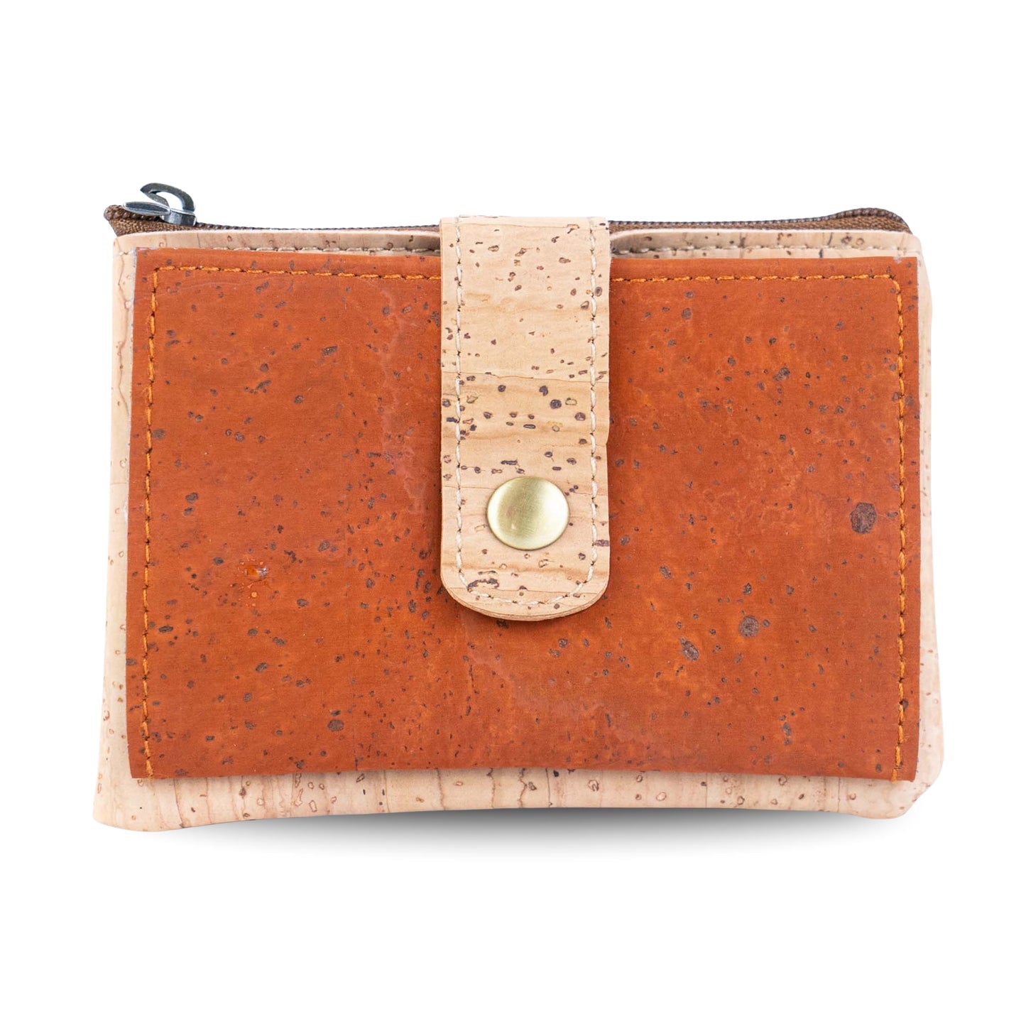 Compact Cork Card & Coin Wallet – Minimalist Zip Pouch with Snap Closure BAG-2357