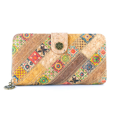 Patchwork-Stitched Printed Cork Long Wallet  BAGD-591