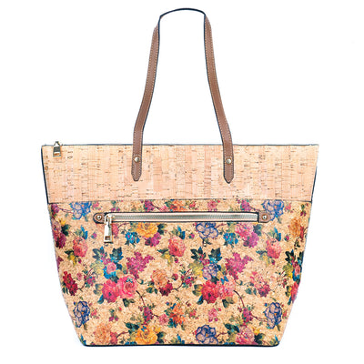 Chic Natural and Printed Cork Ladies' Tote Bag with PU Handle BAG-2331