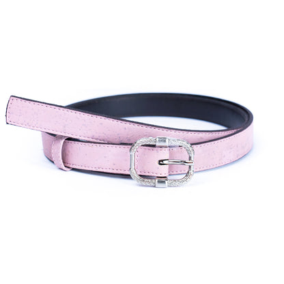 Women’s Slim Cork Belt with Textured Silver Buckle L-1063