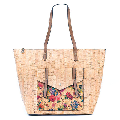 Natural Cork and Printed Cork Tote Bag with PU Handles BAG-2333