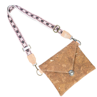 Tobacco-Colored Cork Crossbody Bag with Detachable Wide Strap and Heart-Shaped Snap Closure BAGP-281