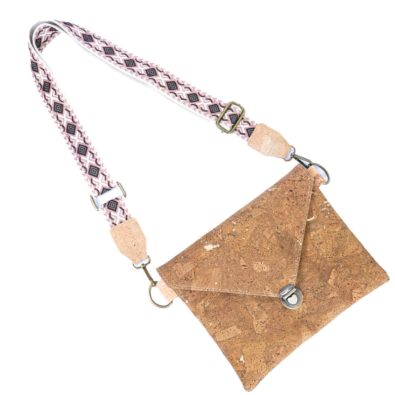 Tobacco-Colored Cork Crossbody Bag with Detachable Wide Strap and Heart-Shaped Snap Closure BAGP-281