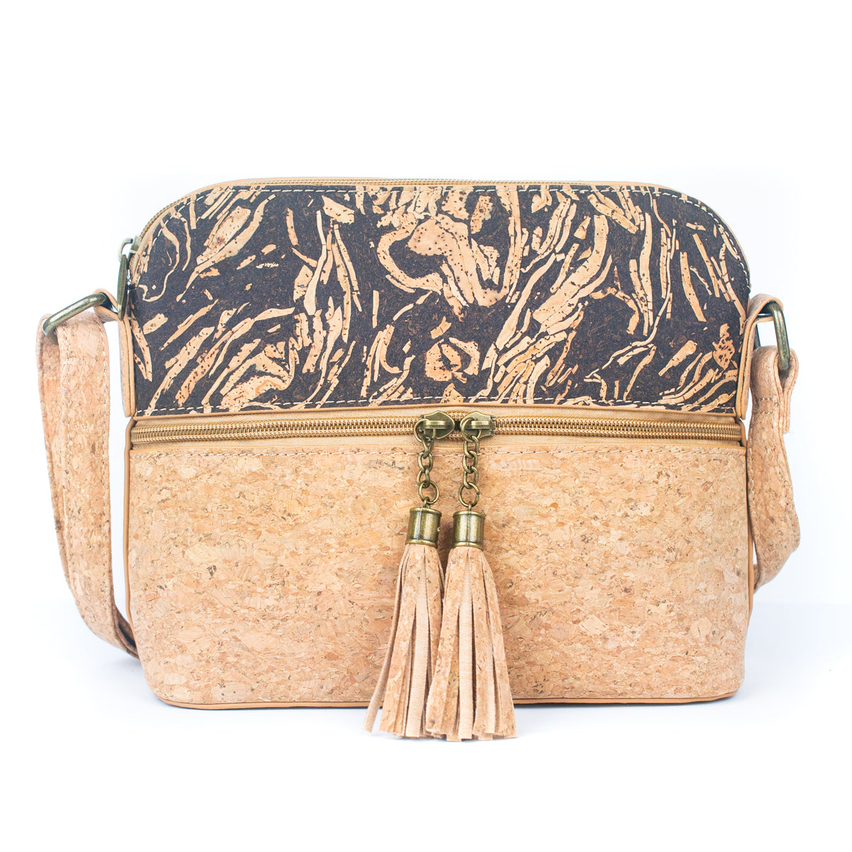 Tassel Zip Pocket Women's Natural Cork Crossbody Bag BAG-2291