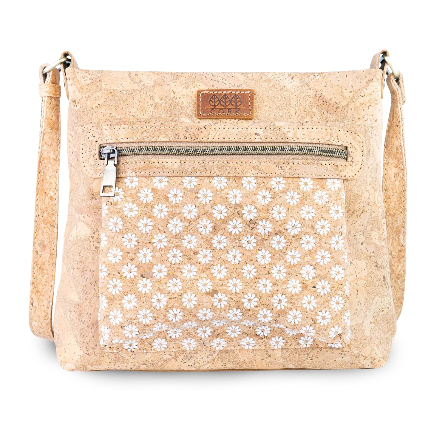 Printed Cork Crossbody Bag with Multiple Zipper Pockets BAGD-665