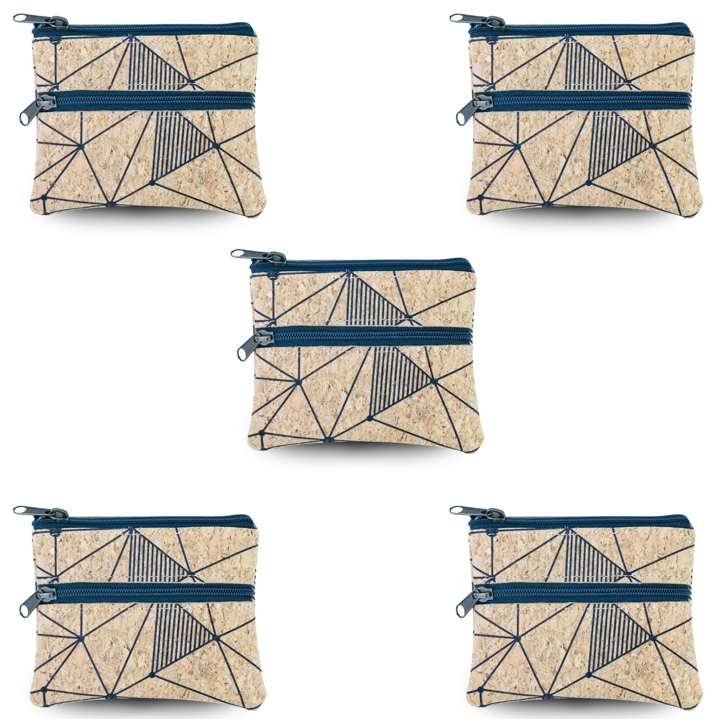 5pcs | Natural Cork Double-Zip Coin Purse BAGP-381