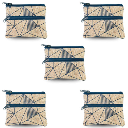 5pcs | Natural Cork Double-Zip Coin Purse BAGP-381