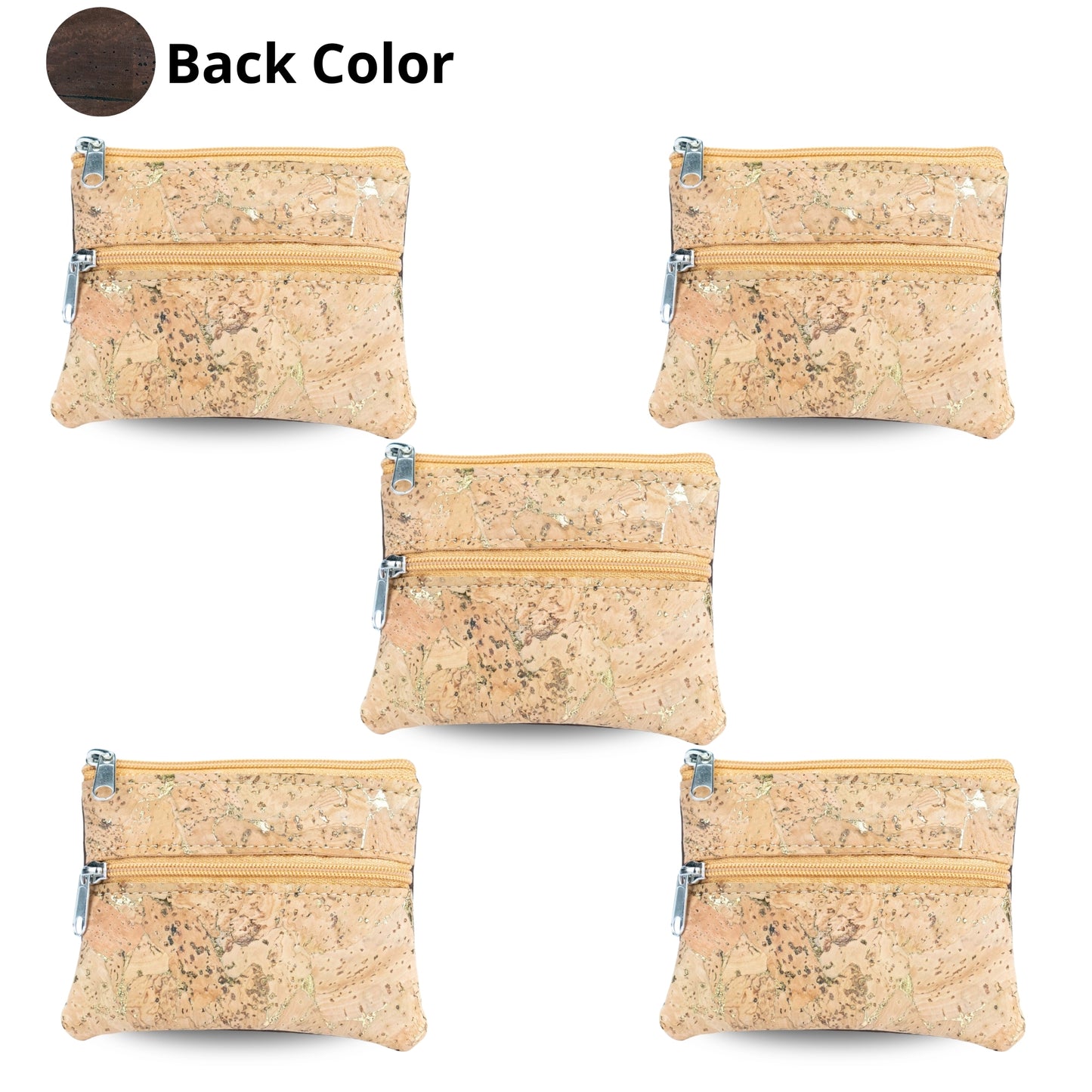 Dual Zip Cork Coin Pouch BAGP-333 (5 Units) RANDOM PATTERN