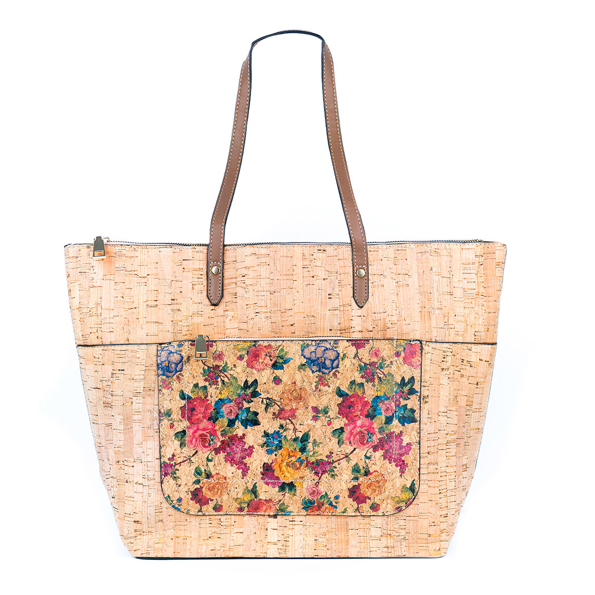 Natural Cork and Printed Cork Blend Ladies' Tote Bag with PU Handles BAG-2334