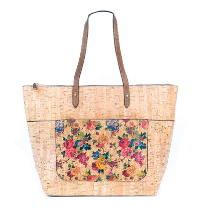 Natural Cork and Printed Cork Blend Ladies' Tote Bag with PU Handles BAG-2334