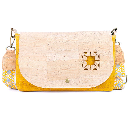 Cork Crossbody Bag with Interchangeable Snap Charm | Natural & Yellow Cork Shoulder Bag BAGP-365