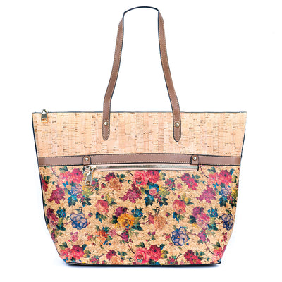 Chic Natural and Printed Cork Ladies' Tote Bag with PU Handle BAG-2330