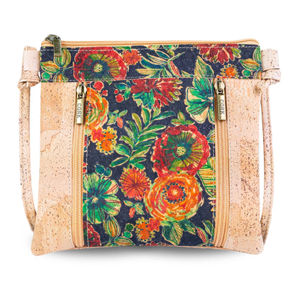 Eco-Friendly Cork Crossbody Bag with Floral Print - Vegan Leather Shoulder Bag - BAGP-342