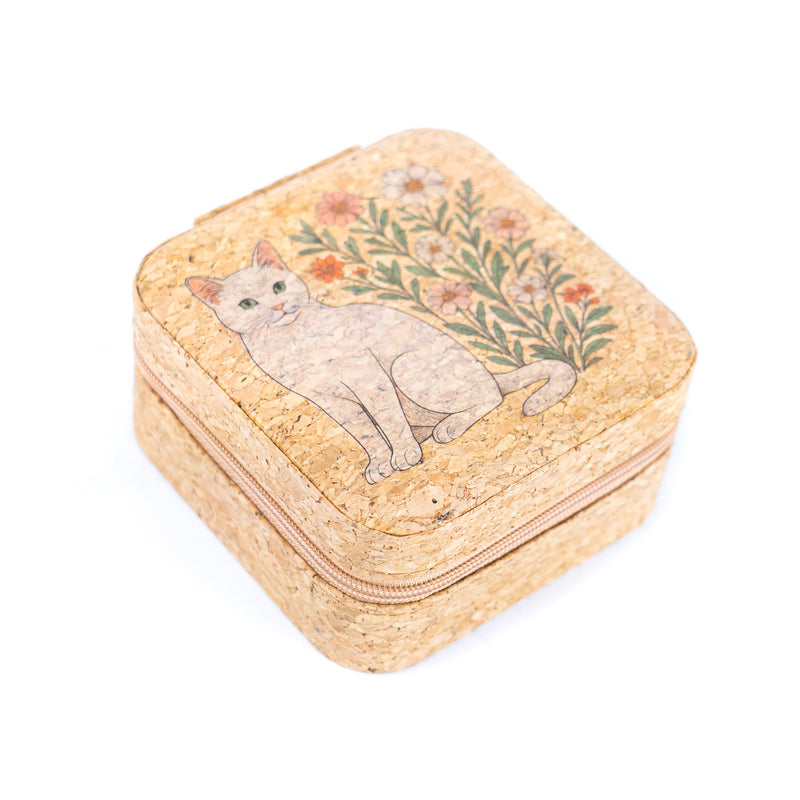 Natural Cork Jewelry Storage Box Cat & Fox Edition L-1165