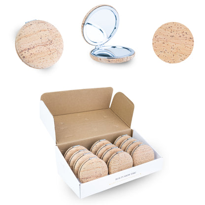 Thick Round Cork Compact Mirror – Double-Sided (12-Pack) L-1214-12