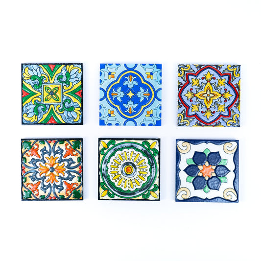 Elegant Portuguese Tile-Inspired Ceramic & Cork Coasters - Set of 6 L-038