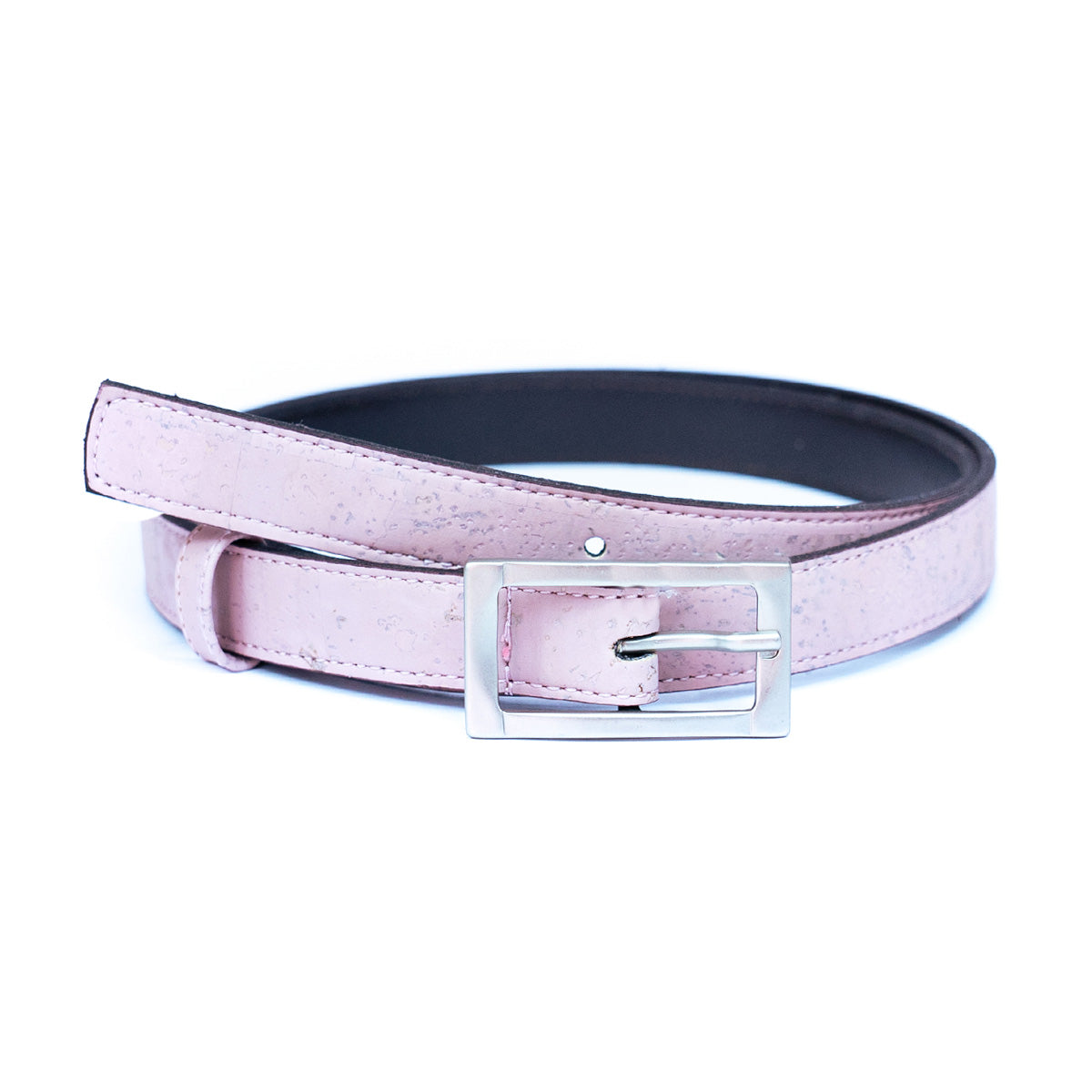 Women’s Slim Cork Belt with Silver Rectangular Buckle L-1066