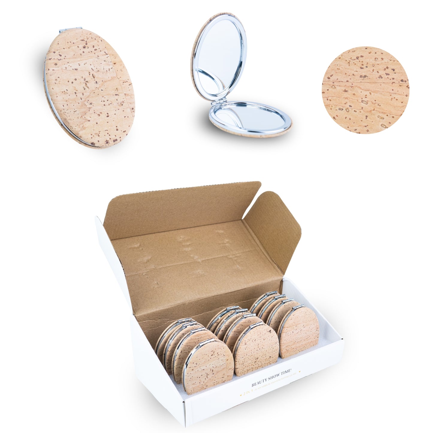 Slim Oval Cork Compact Mirror – Double-Sided (12-Pack) L-1211-12