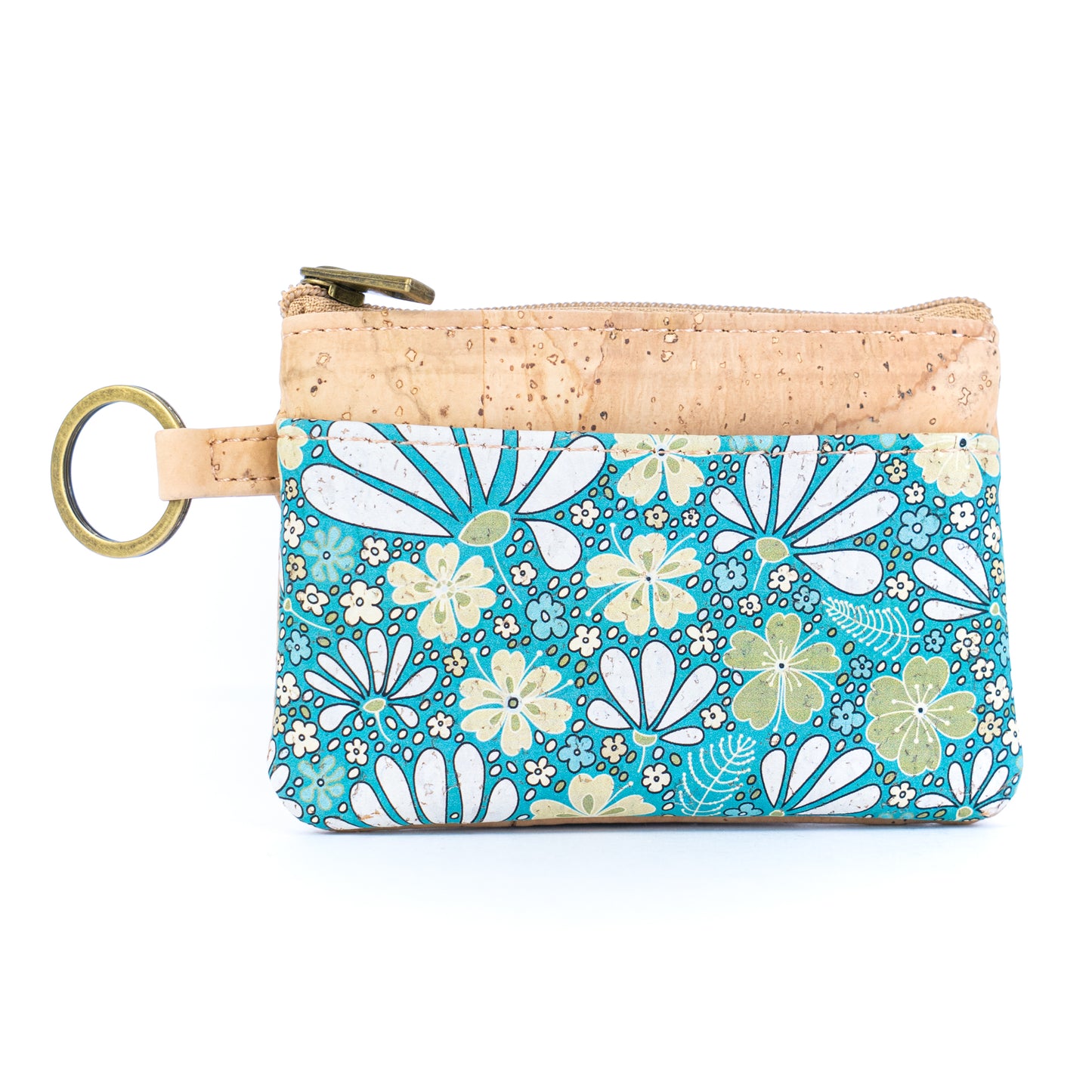 Small Cork Coin Purse with Key Ring – Floral Print Women's Wallet BAG-2378