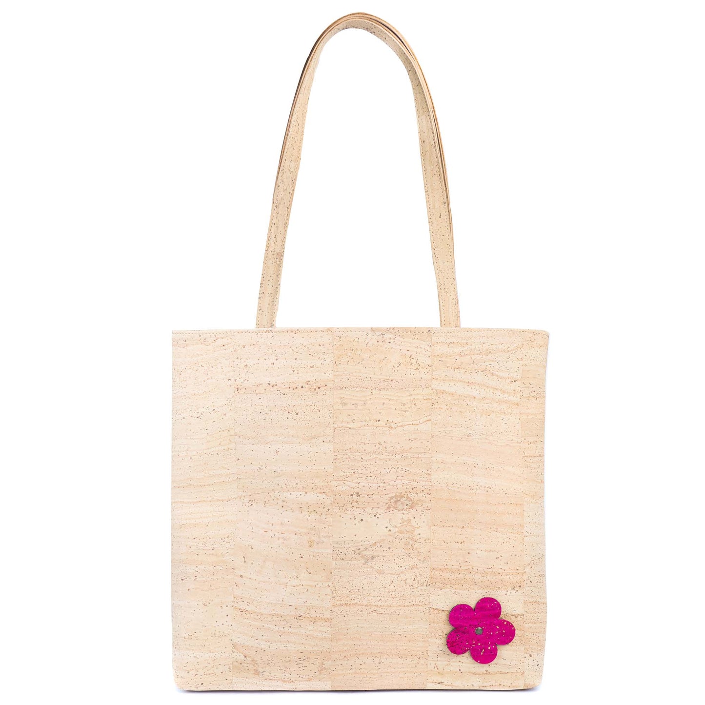 All Cork Tote Bag with  Flower Charm - Vegan Leather Shopper BAGP-359