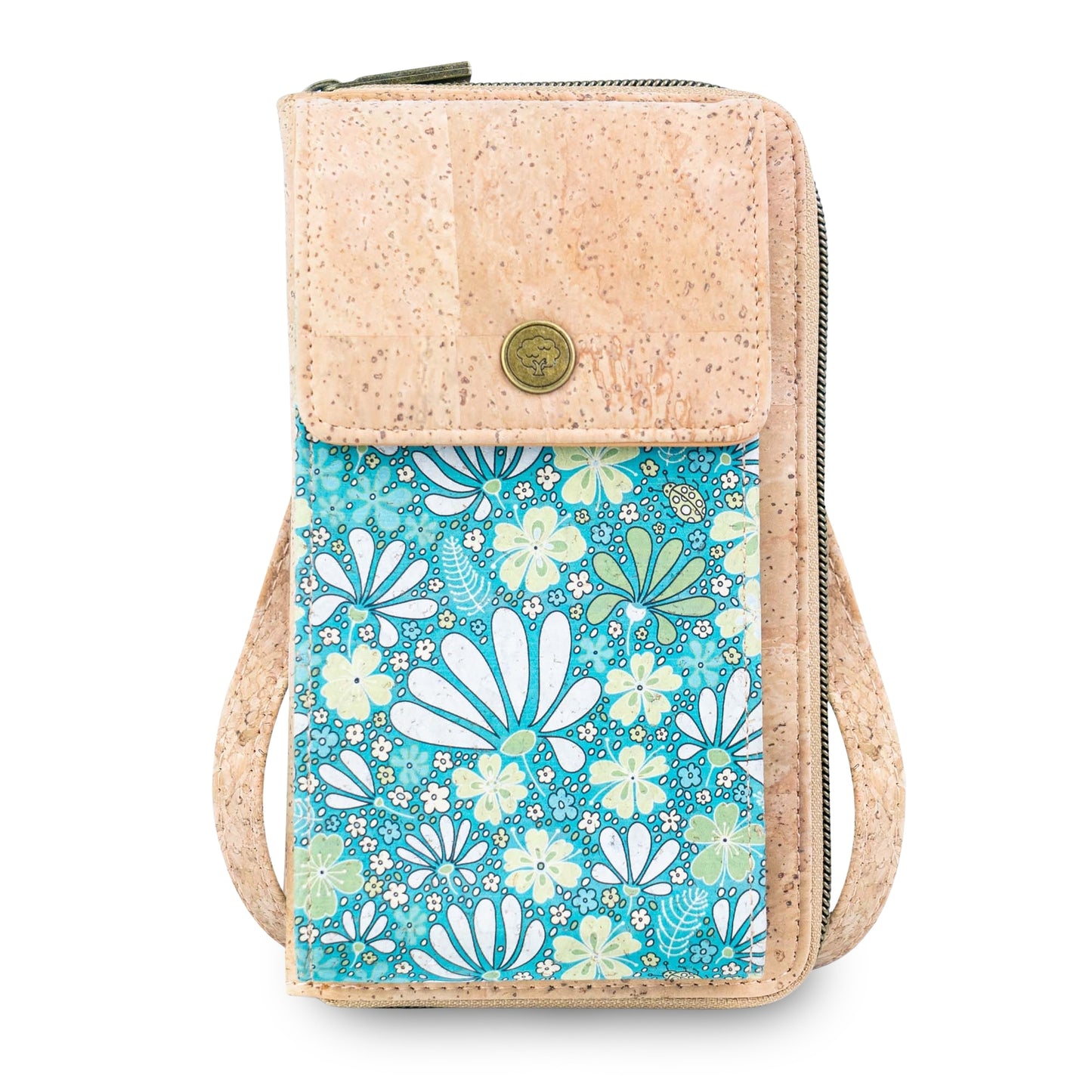 Natural Cork Phone Crossbody Wallet for Women – Floral Print Vegan Crossbody Purse BAGD-2403